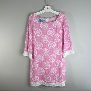 ISLAND COMPANY Women’s 100% Linen Pink White Floral Shift "Chica Dress" …
